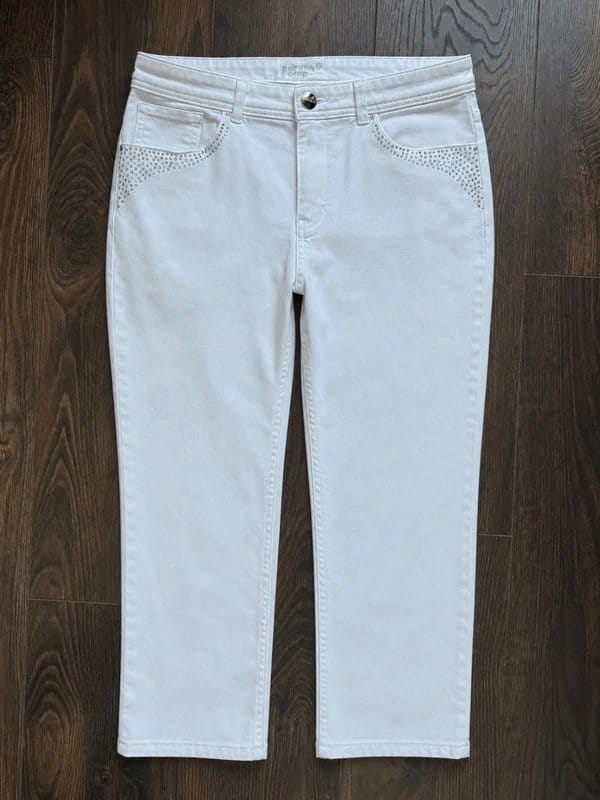 Per Una White Rhinestone Embellished Capris - UK 12