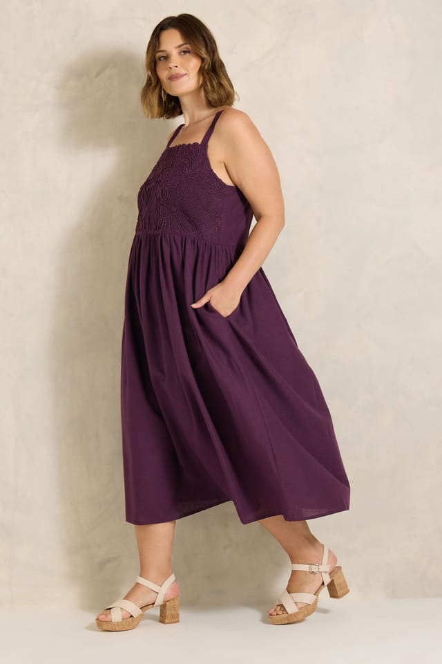 Evans Evans Women's Cornelli Linen Maxi Dress in Purple - 3