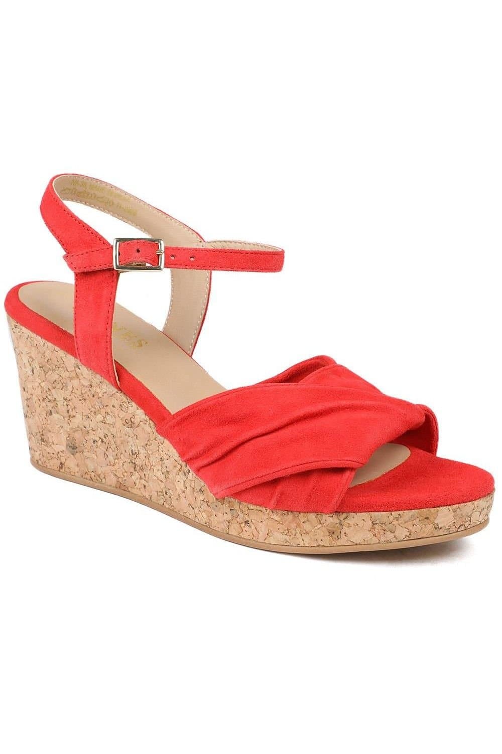 Jones Bootmaker Jones Bootmaker Women's Iva Leather Wedge Heel Sandals in Red