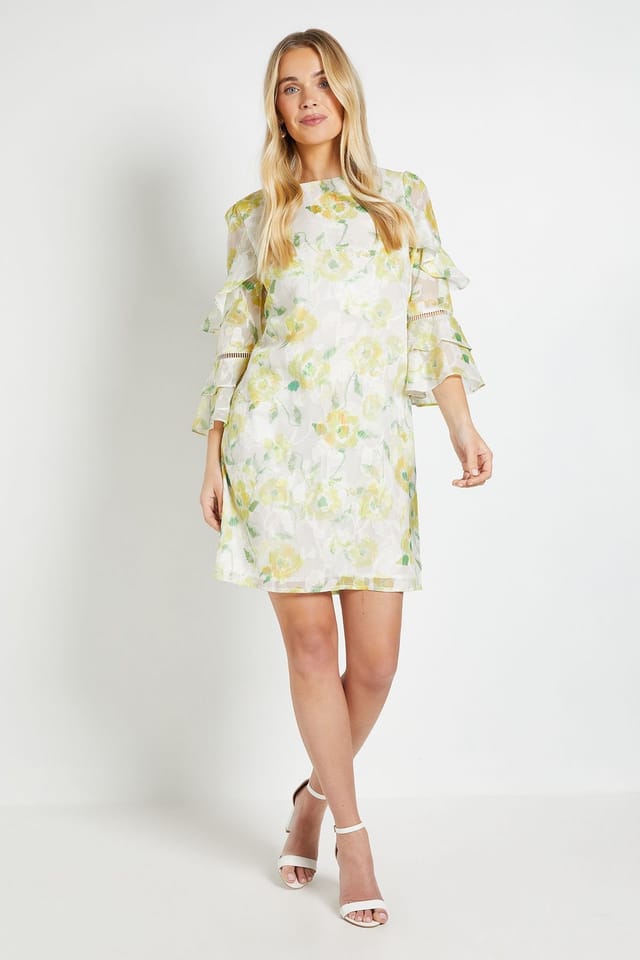 Wallis Wallis Women's Petite Floral Burn Out Ruffle Shift Dress in Ivory - 2