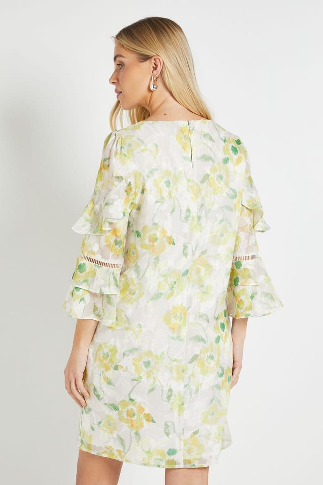 Wallis Wallis Women's Petite Floral Burn Out Ruffle Shift Dress in Ivory - 3
