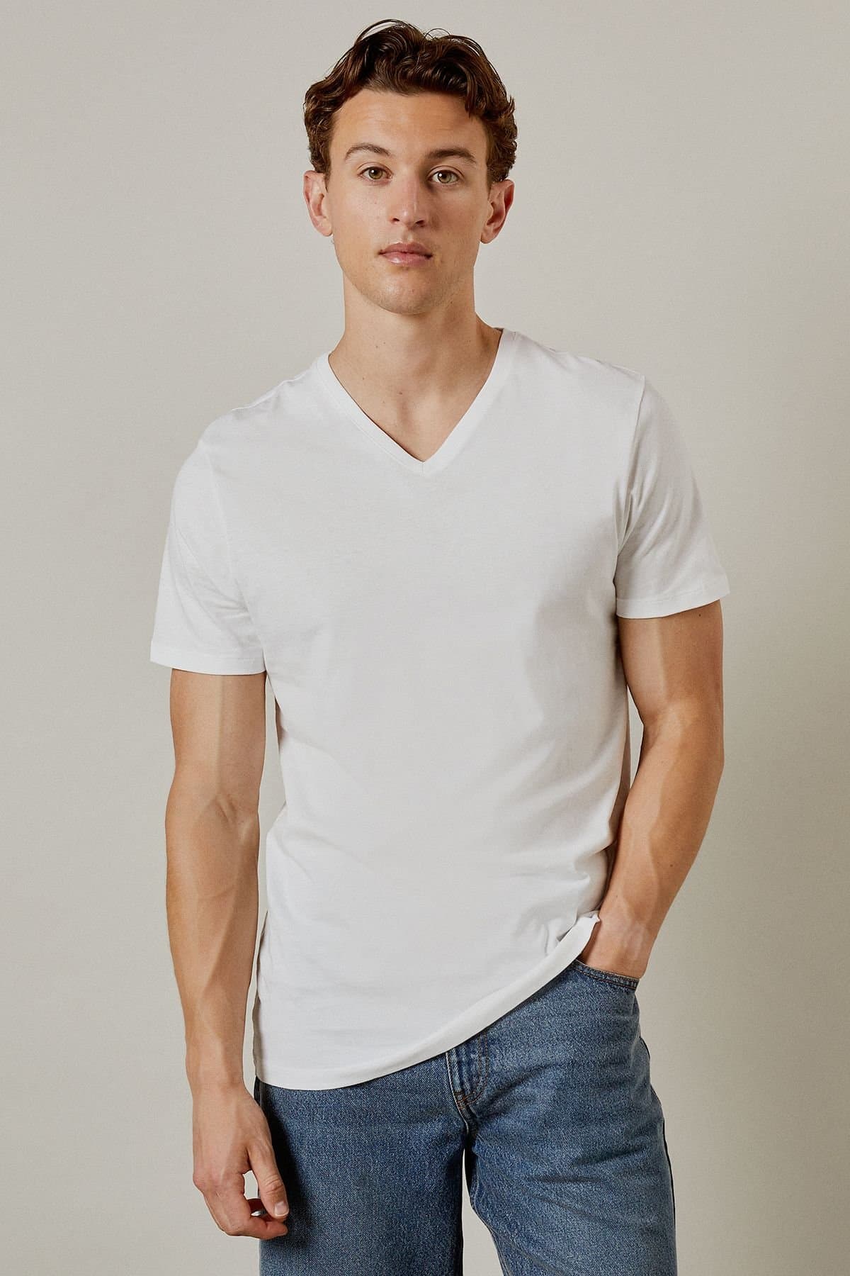 Burton Burton Men's White Plain V Neck T-Shirt