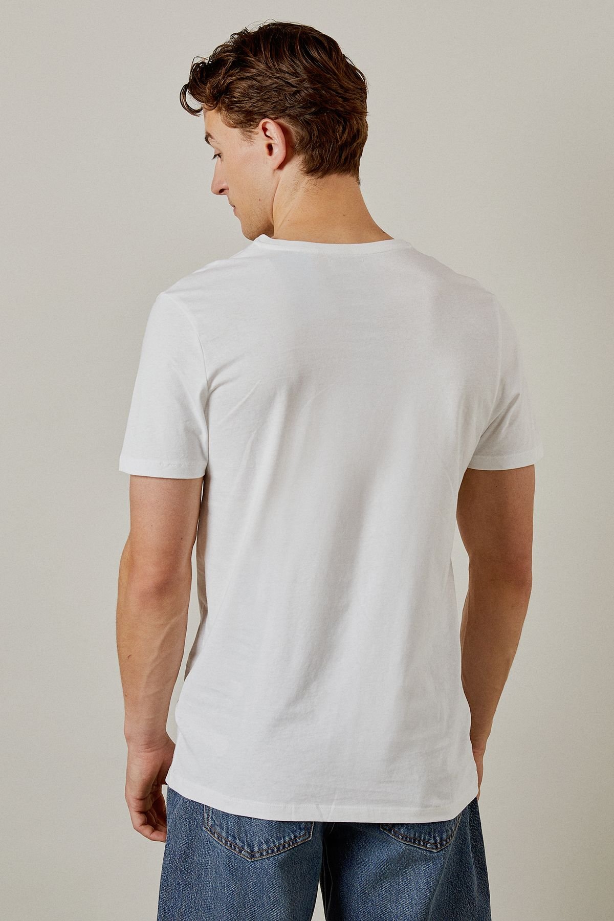 Burton Burton Men's White Plain V Neck T-Shirt - 3