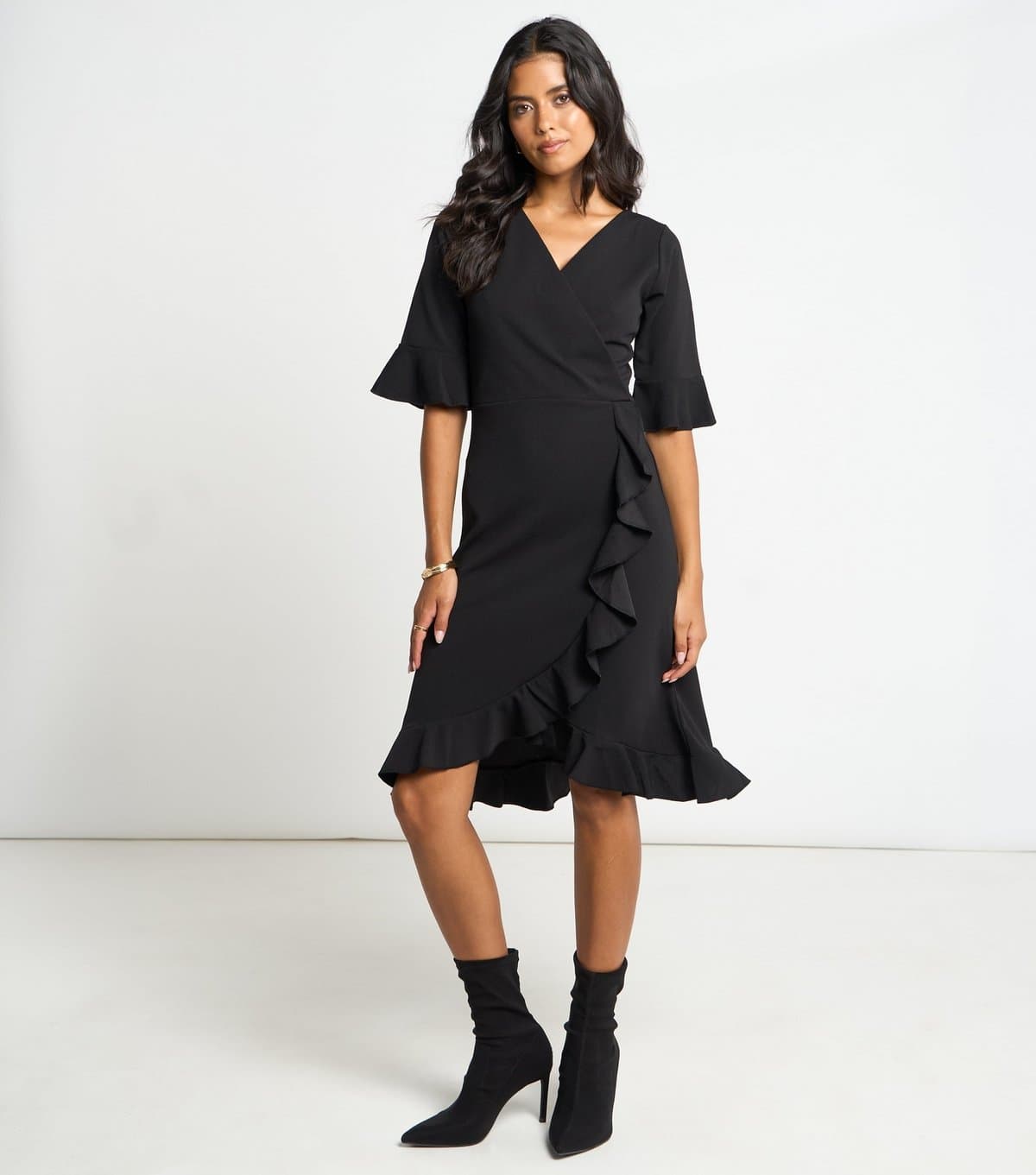 ARCH Women's Black Flutter Sleeve Ruffle Trim Mini Dress ARCH New Look