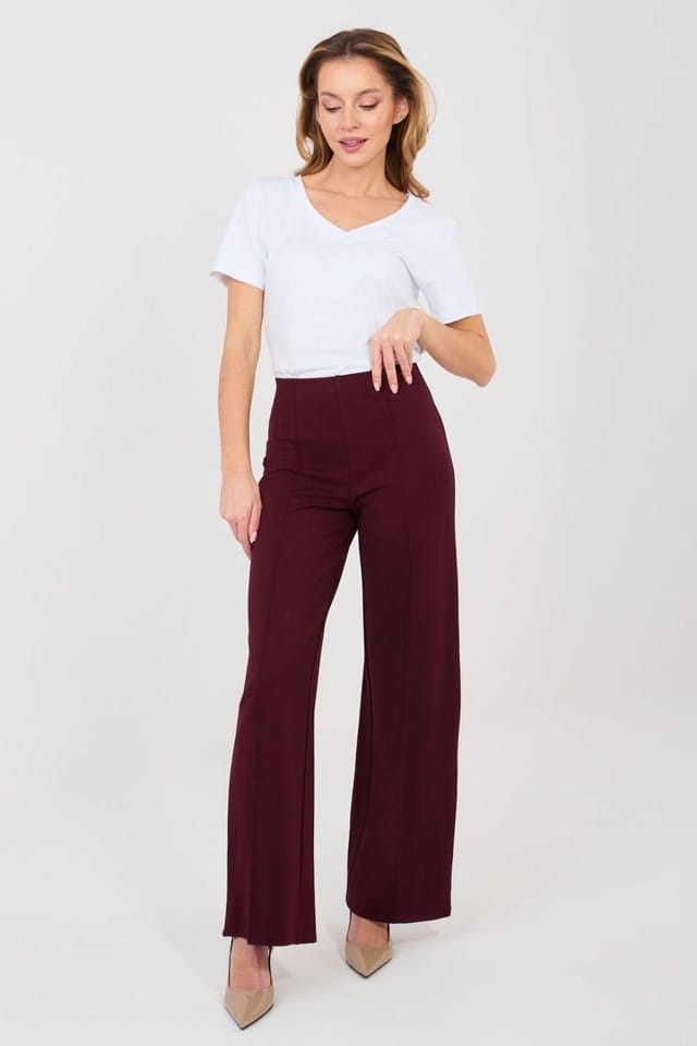 Love Lace Love Lace Women's High Waist Wide Leg Trousers Style 225558 in Burgundy - 2