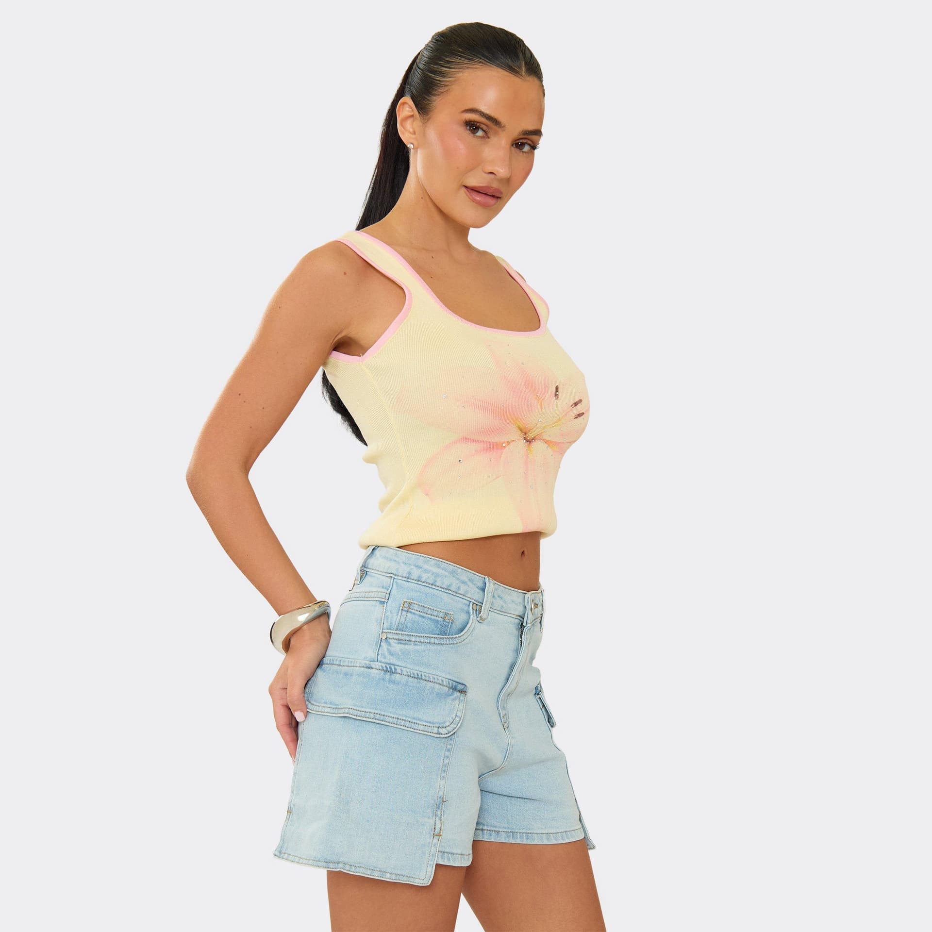 EGO EGO Light Blue Denim Mid-Rise Cargo Shorts