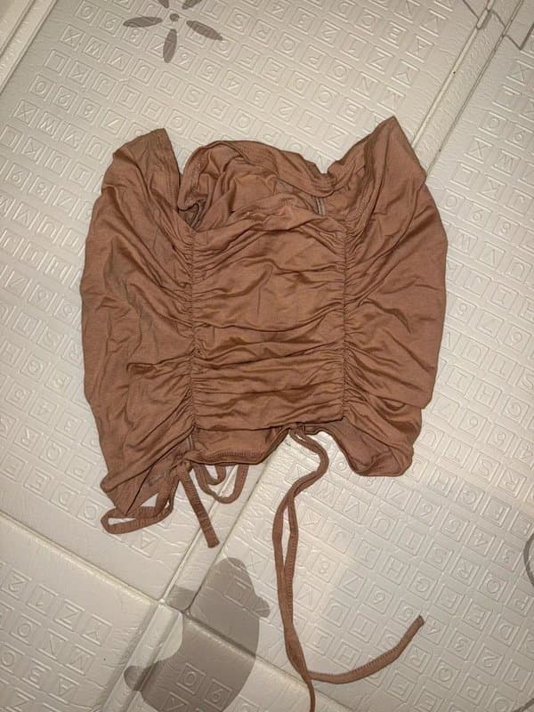 ASOS Asos Luxe double ruched bandeau top in mink