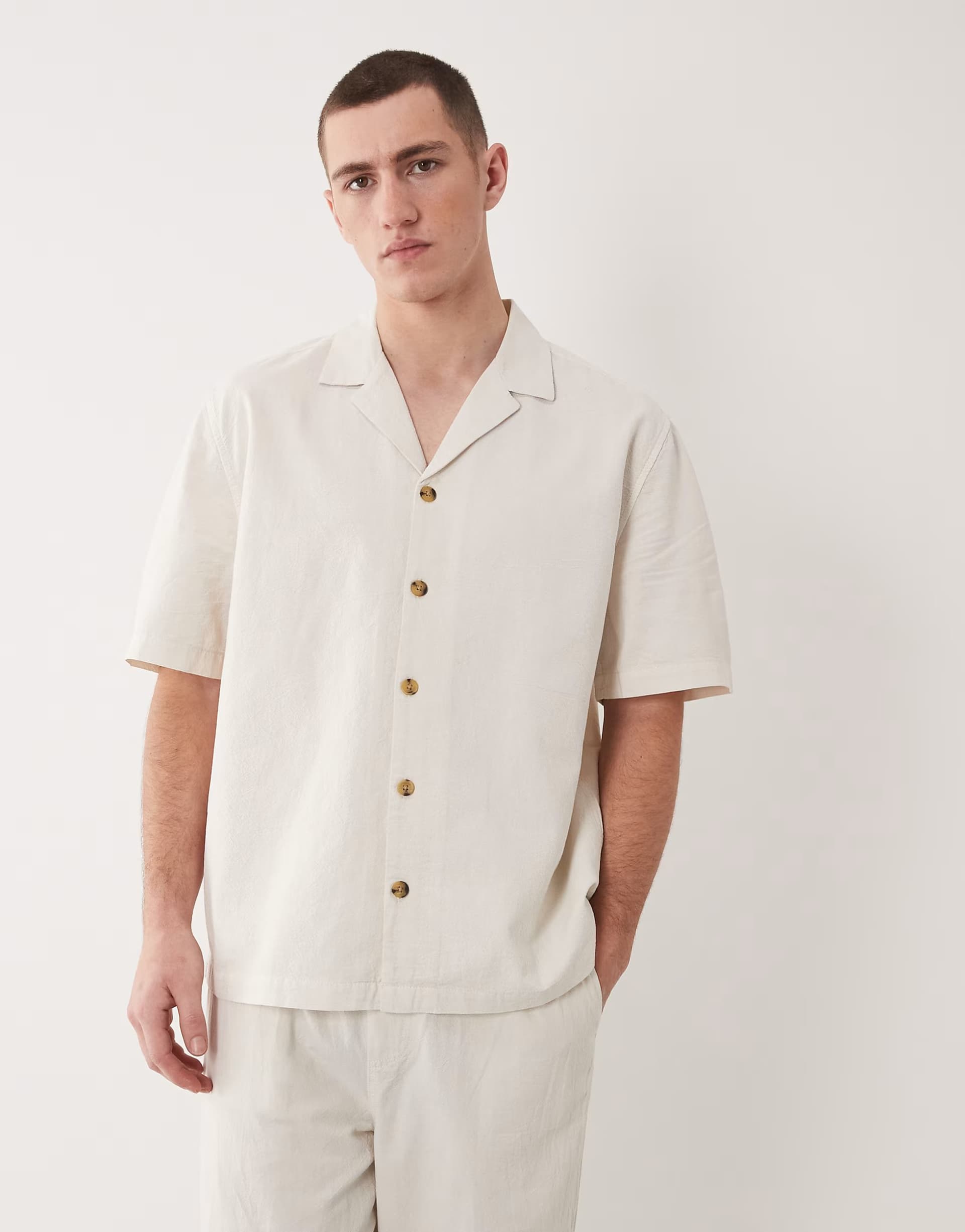 ASOS ASOS DESIGN co-ord textured revere shirt in ecru