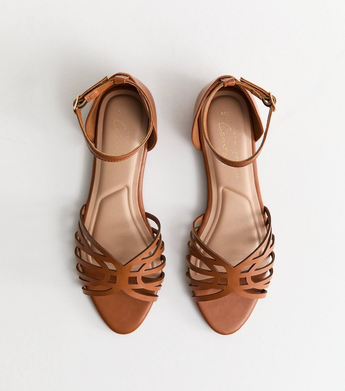 New Look Women's Tan Faux Leather Cut Out Strap Flat Sandals Vegan New Look - 4