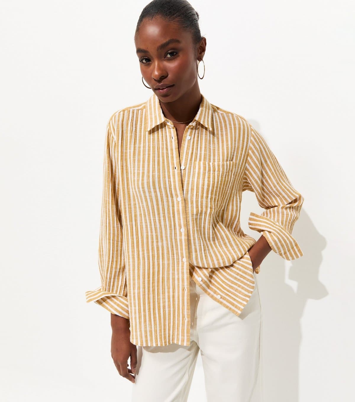 New Look Women's Yellow Striped Long Sleeve Shirt New Look