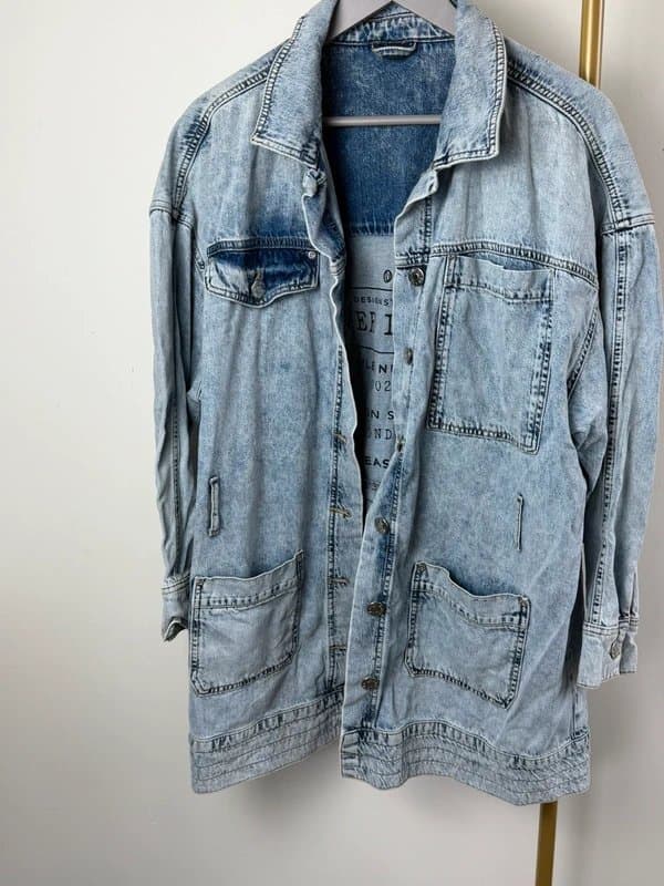 River Island River Island Oversized Long Denim Jacket Light Blue UK 10