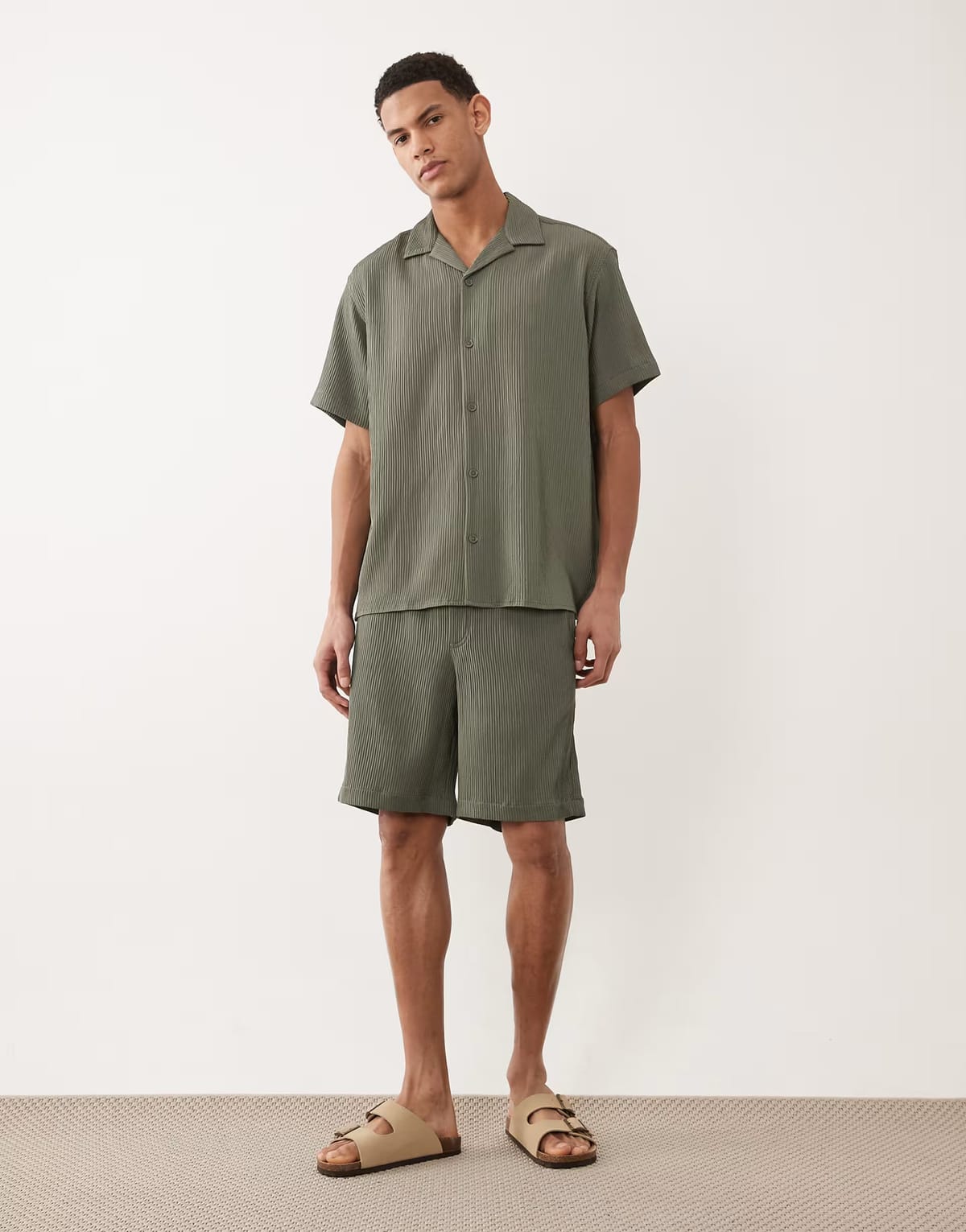 ASOS Jack & Jones resort shirt and shorts set in khaki - 1