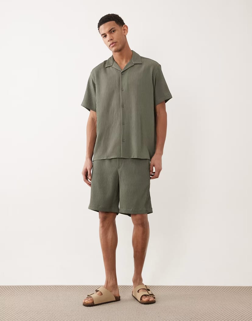 ASOS Jack & Jones resort shirt and shorts set in khaki - 1