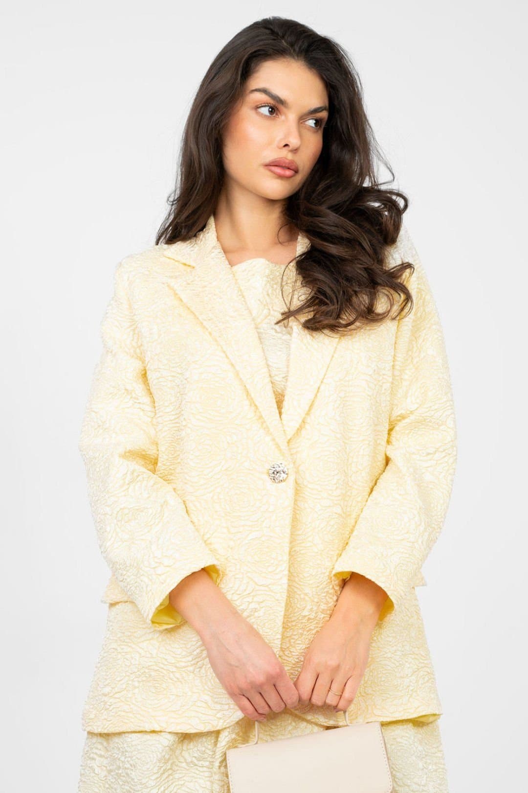 Love Lace Love Lace Women's Elegant Floral Embossed Blazer with Texture in Yellow