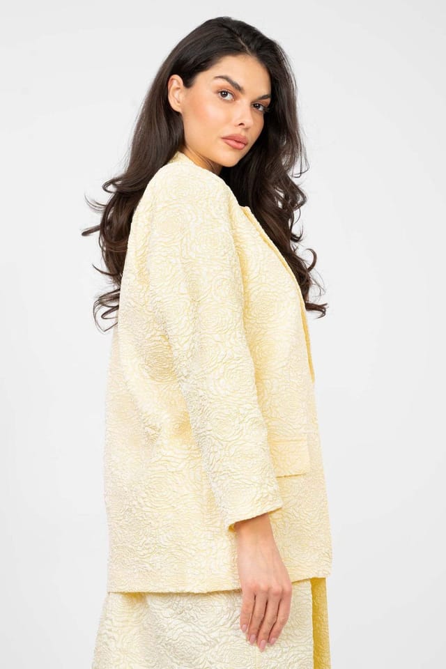 Love Lace Love Lace Women's Elegant Floral Embossed Blazer with Texture in Yellow - 2