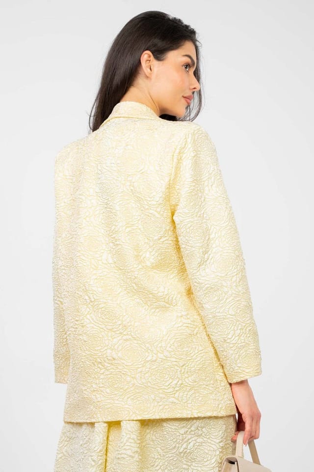 Love Lace Love Lace Women's Elegant Floral Embossed Blazer with Texture in Yellow - 3