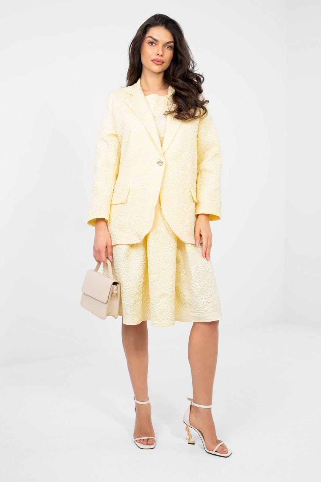 Love Lace Love Lace Women's Elegant Floral Embossed Blazer with Texture in Yellow - 4