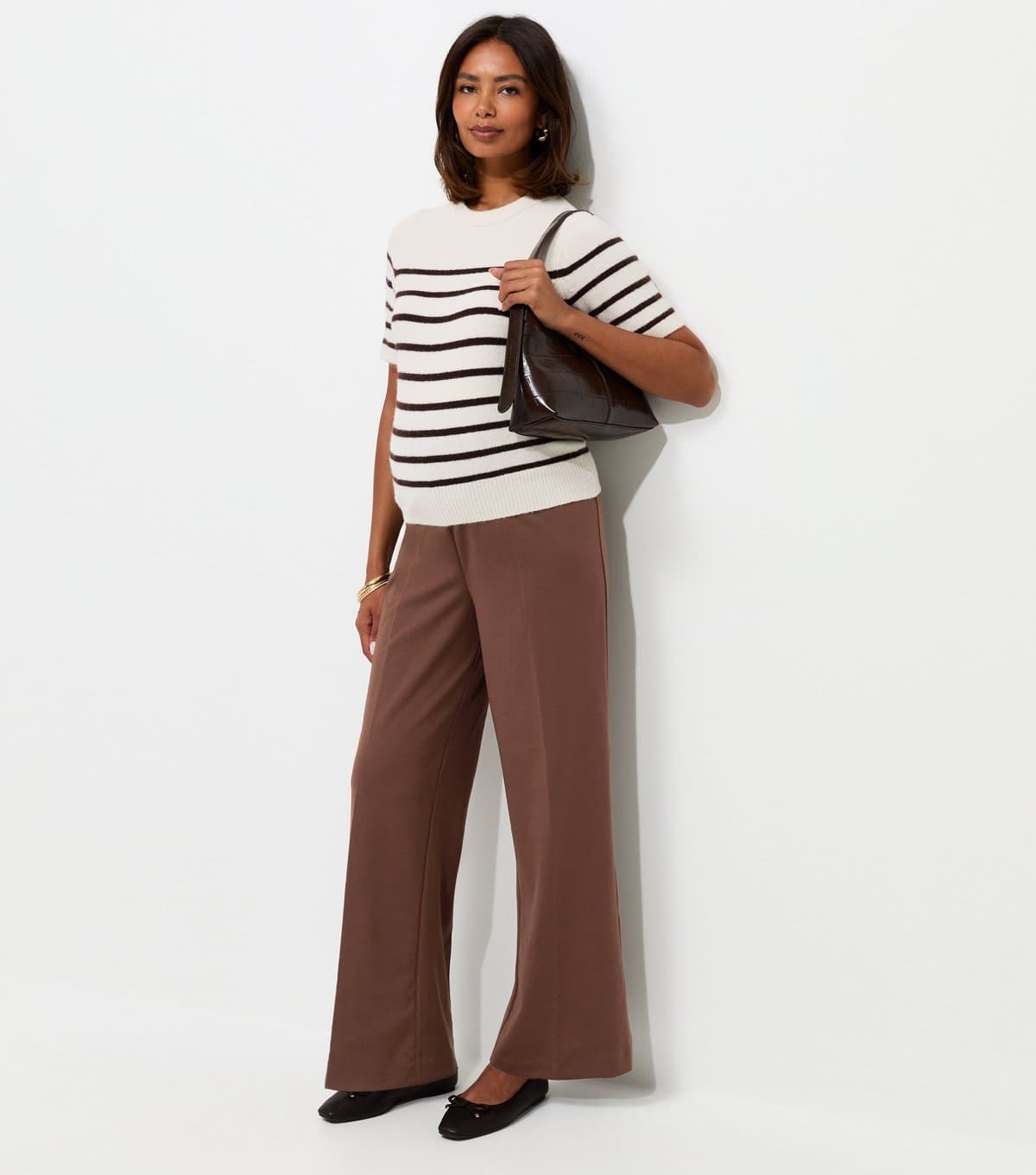 New Look Women's Maternity Dark Brown Jersey Wide Leg Trousers New Look