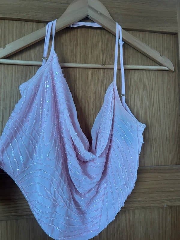 Bershka Bershka beaded pink ruffle top