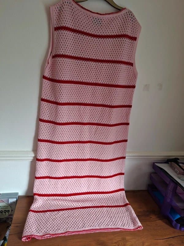 ASOS Design ASOS Pink Red Stripe Crochet Maxi Dress UK 16-18 | Summer Holiday