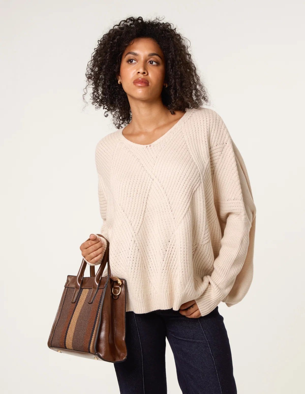 Blue Vanilla Stone Slouchy V Neck Jumper