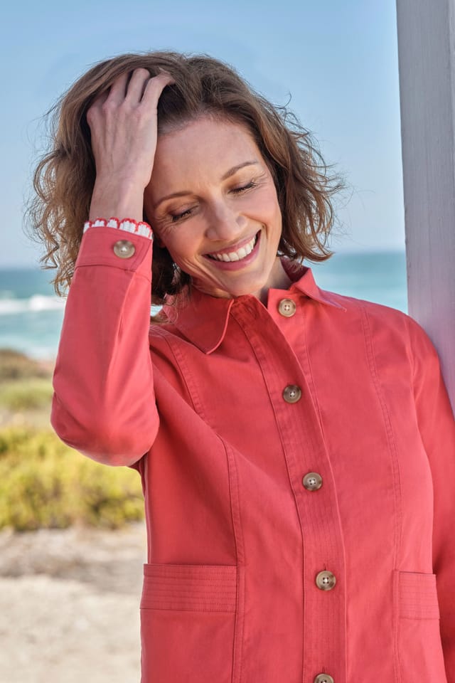 WoolOvers WoolOvers Women's Stitch Pocket Cotton Jacket in Red - 2
