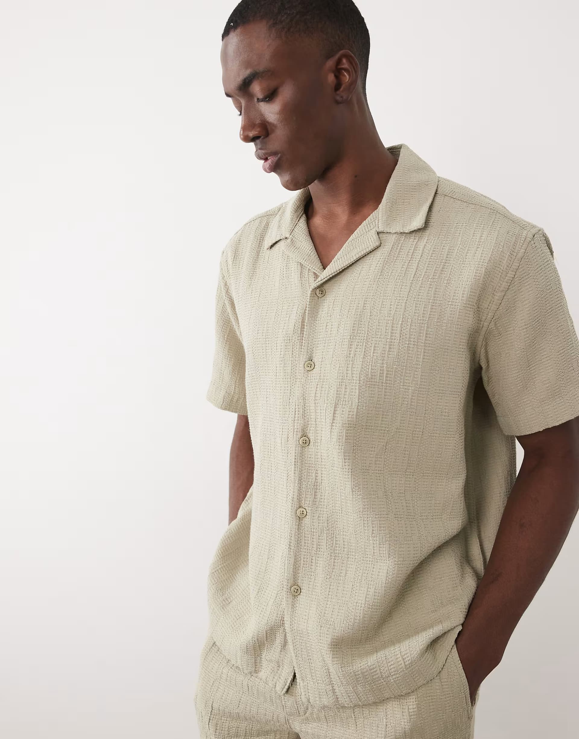 ASOS ONLY & SONS revere collar shirt co-ord in khaki