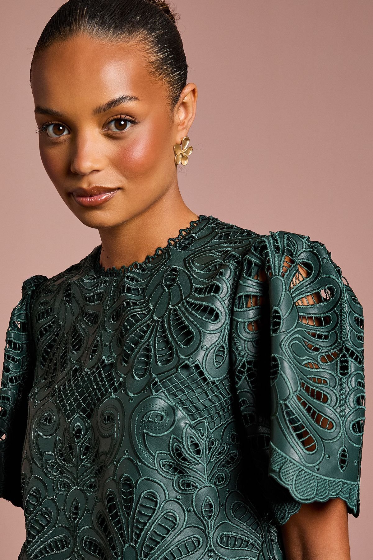 Coast Coast Women's Petite PU Short Sleeve Top in Emerald - 4