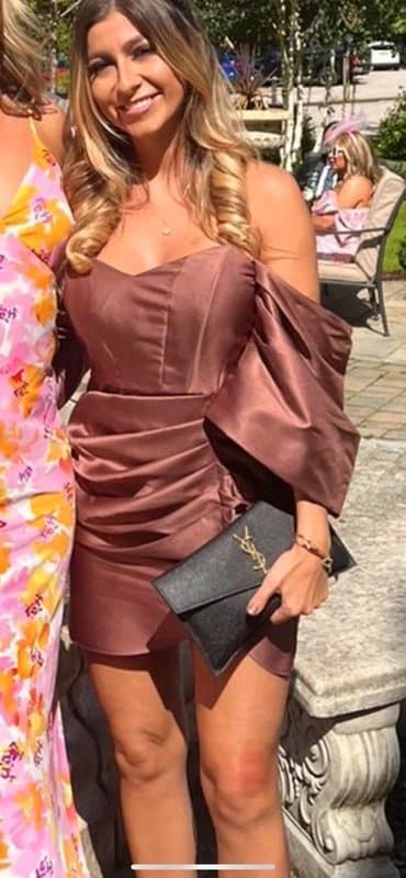 ASOS Asos luxe chocolate mauve satin bandeau mini dress with puff sleeves