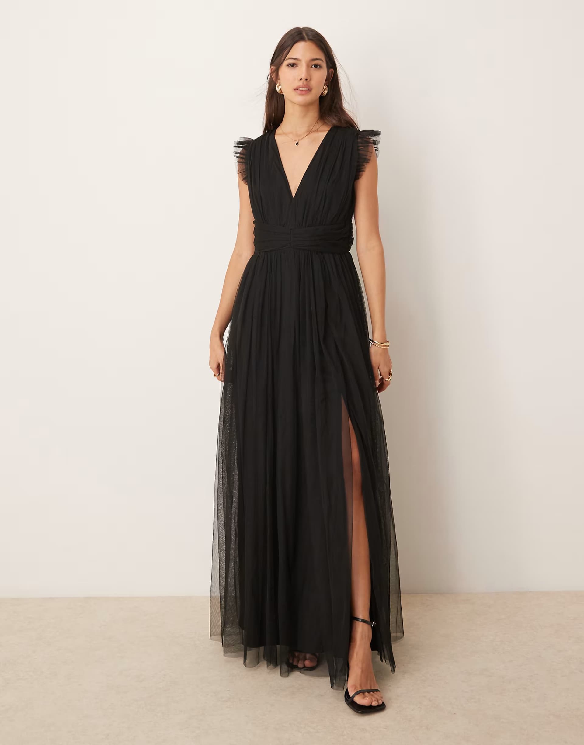 ASOS Anaya Deep v-neck bridesmaid maxi dress in black