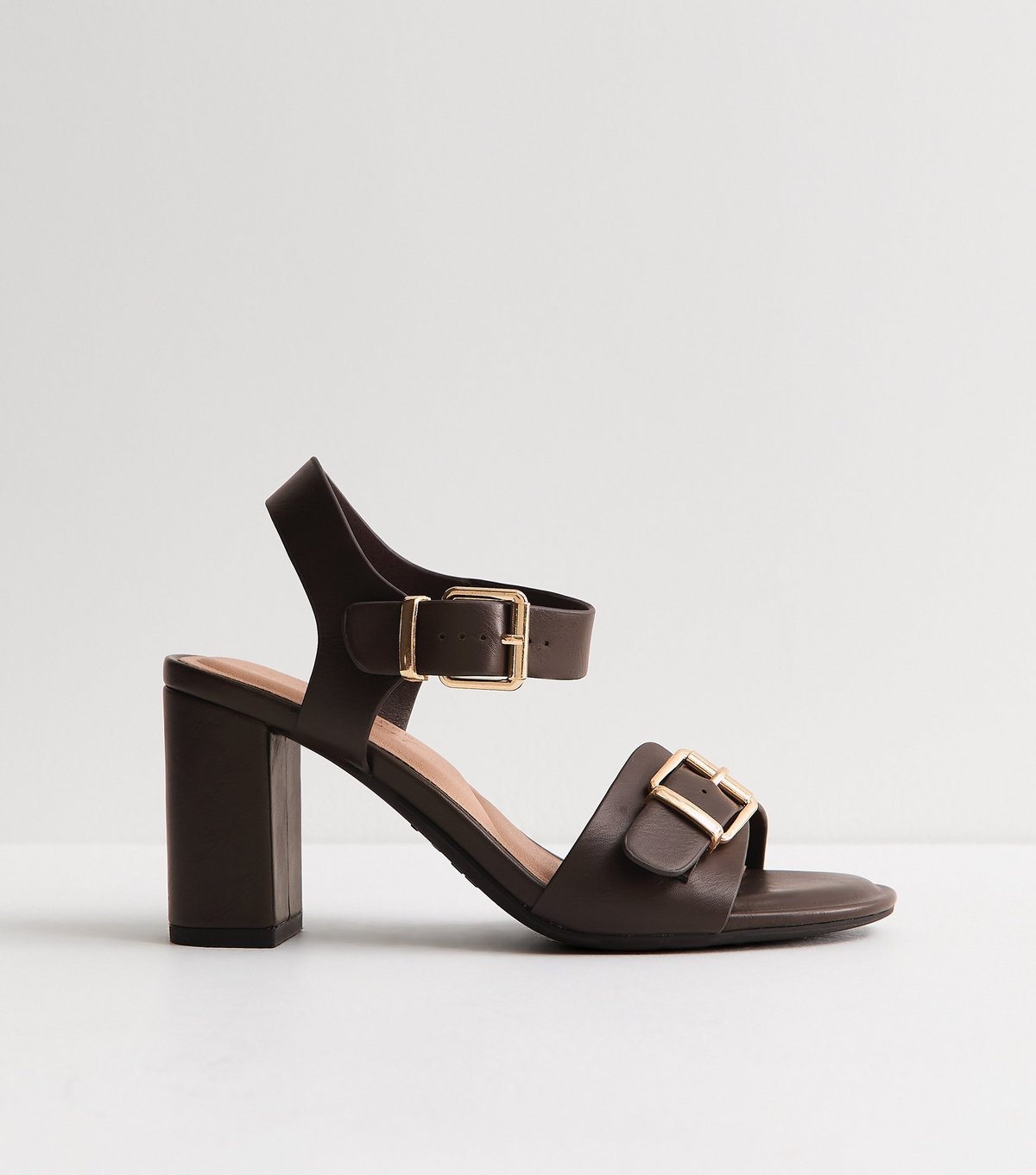 New Look Women's Wide Fit Dark Brown Double Buckle Block Heel Sandals Vegan New Look - 2