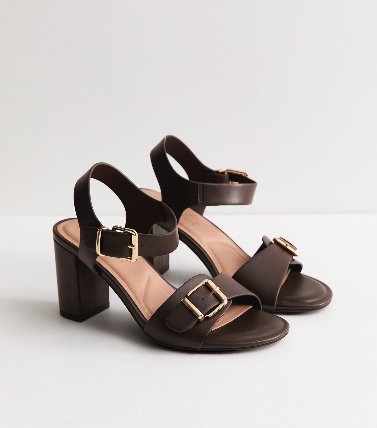 New Look Women's Wide Fit Dark Brown Double Buckle Block Heel Sandals Vegan New Look - 3