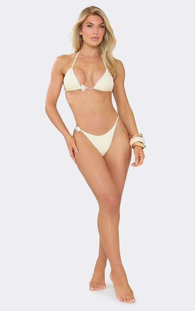 EGO Shell Detail Bikini Bottoms In Lemon, Women's Size UK L - 2