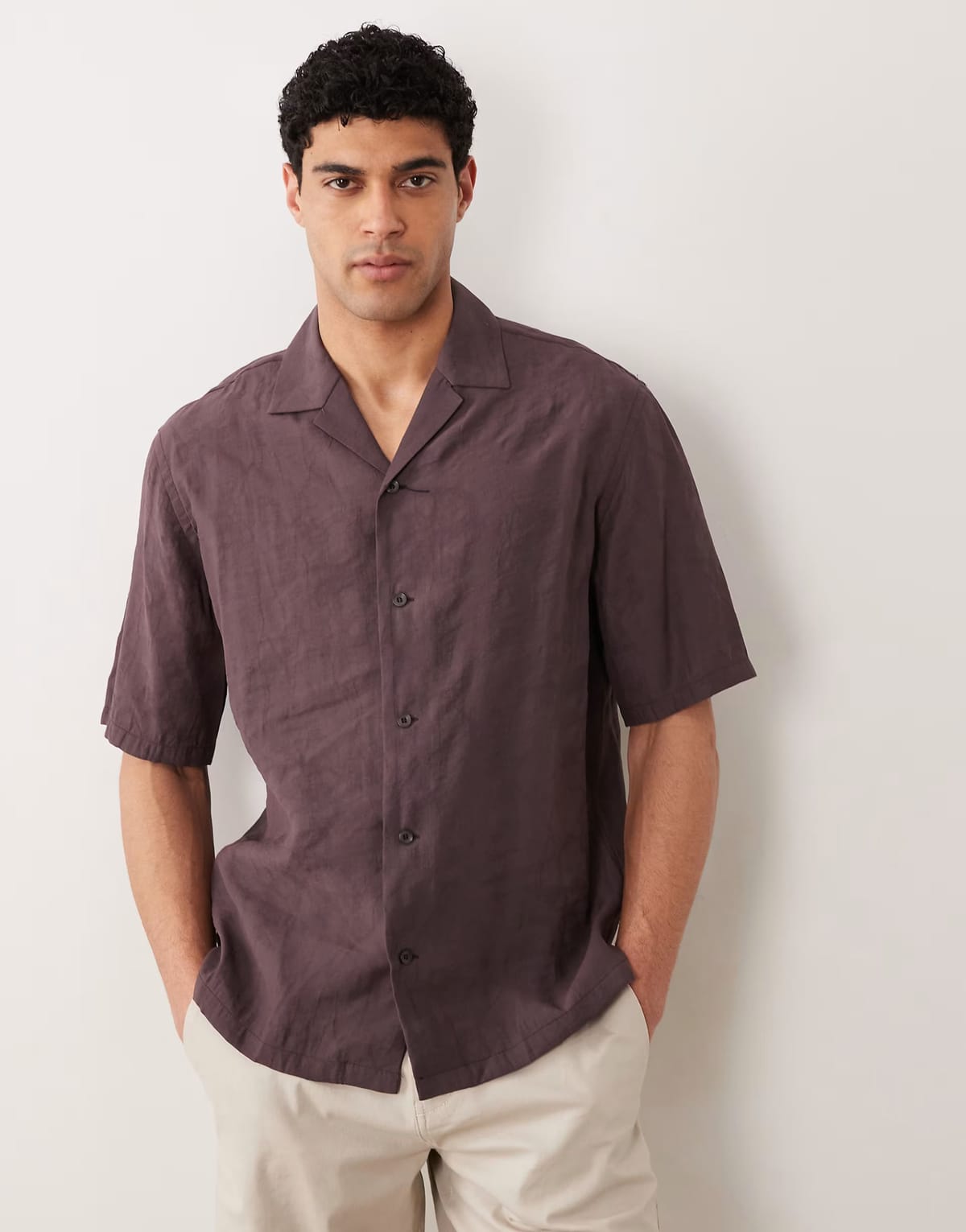 ASOS Mango modal mix jacquard texture floral shirt in burgundy - 1