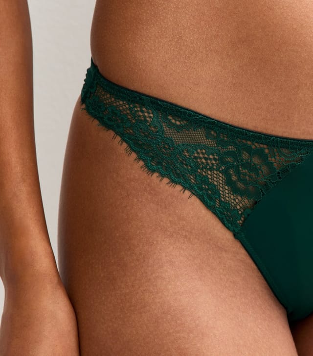 New Look Women's Dark Green Eyelash Lace Trim Thong New Look - 2