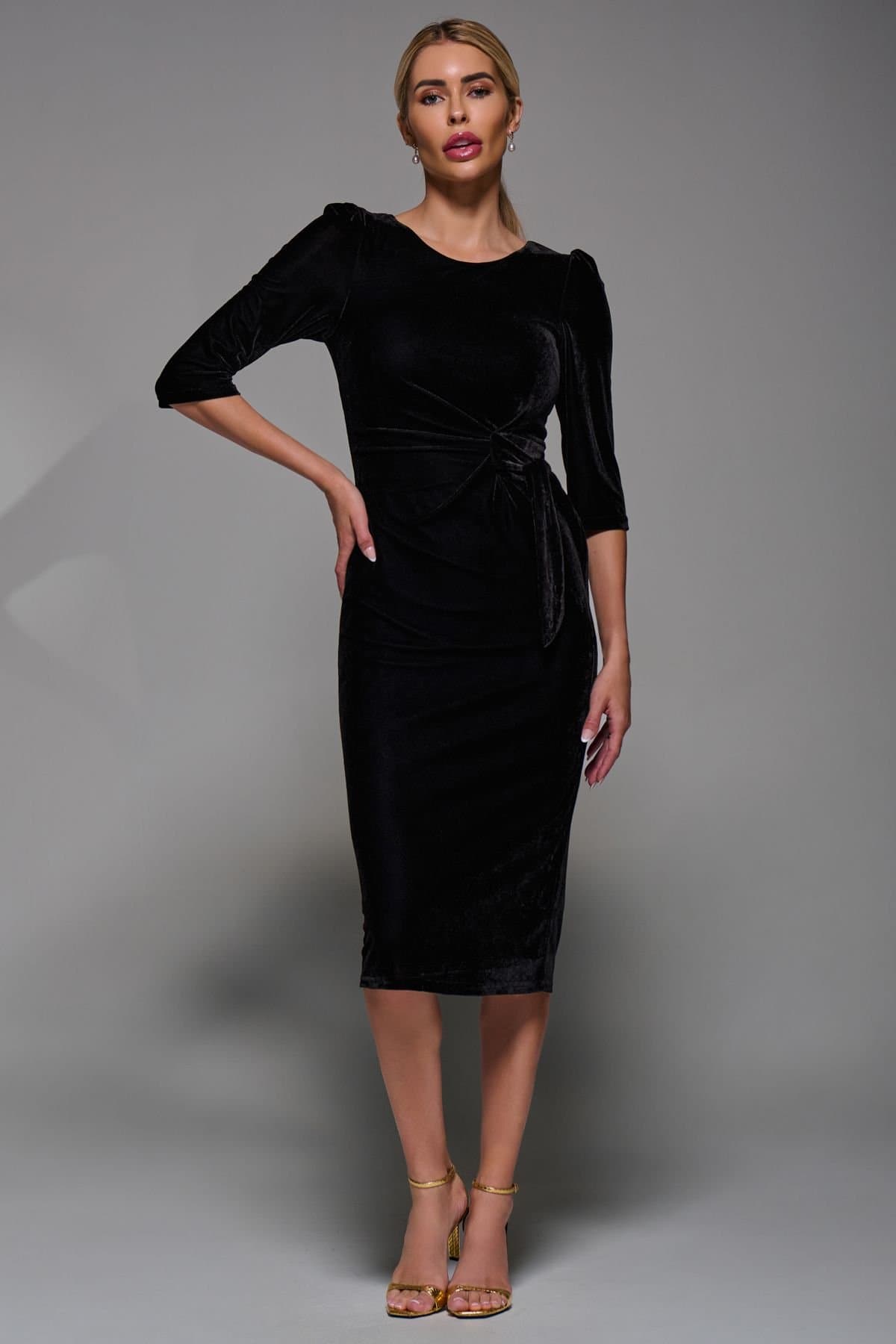 Jolie Moi Jolie Moi Women's Side Tie Velvet Bodycon Dress in Black