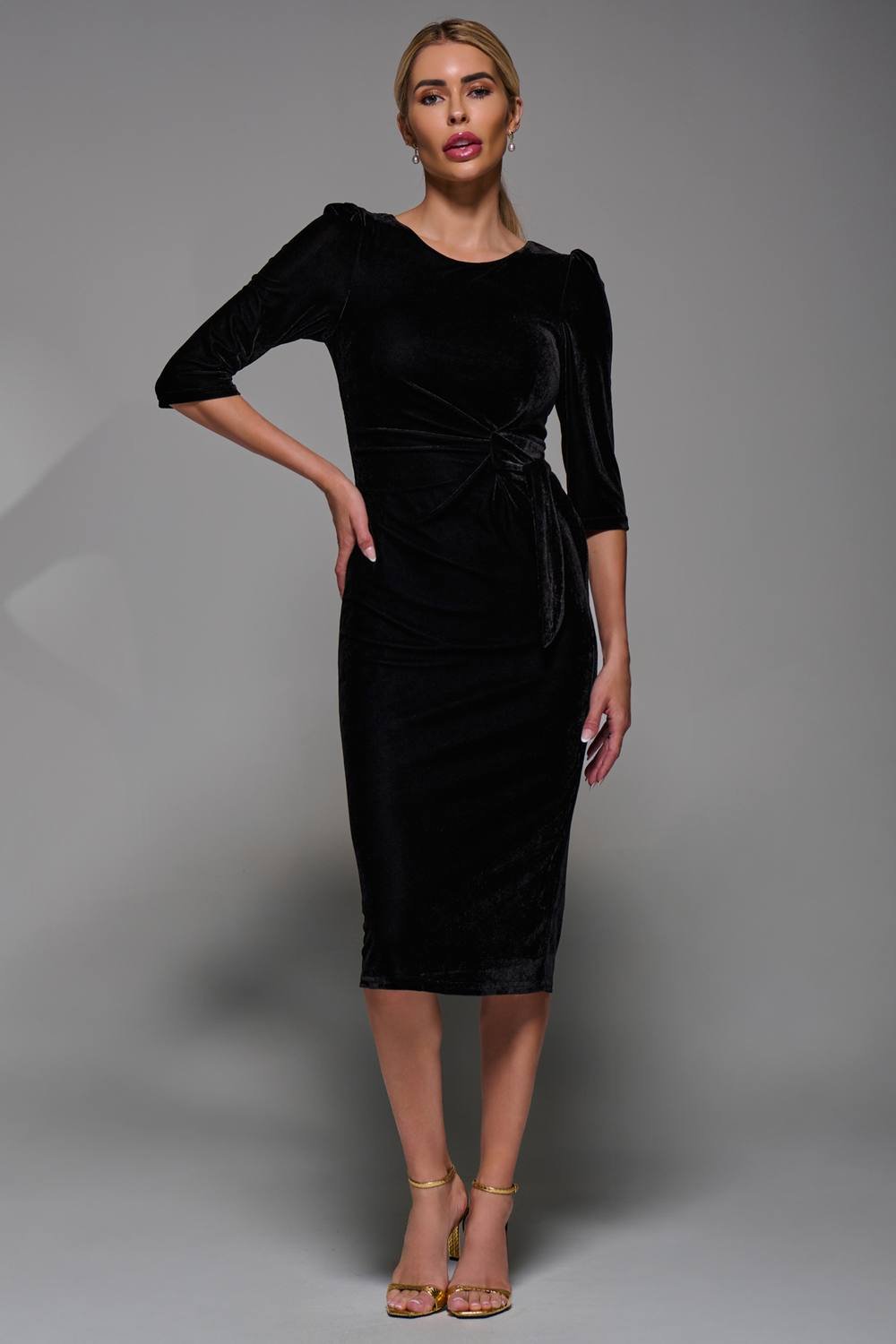 Jolie Moi Jolie Moi Women's Side Tie Velvet Bodycon Dress in Black - 2