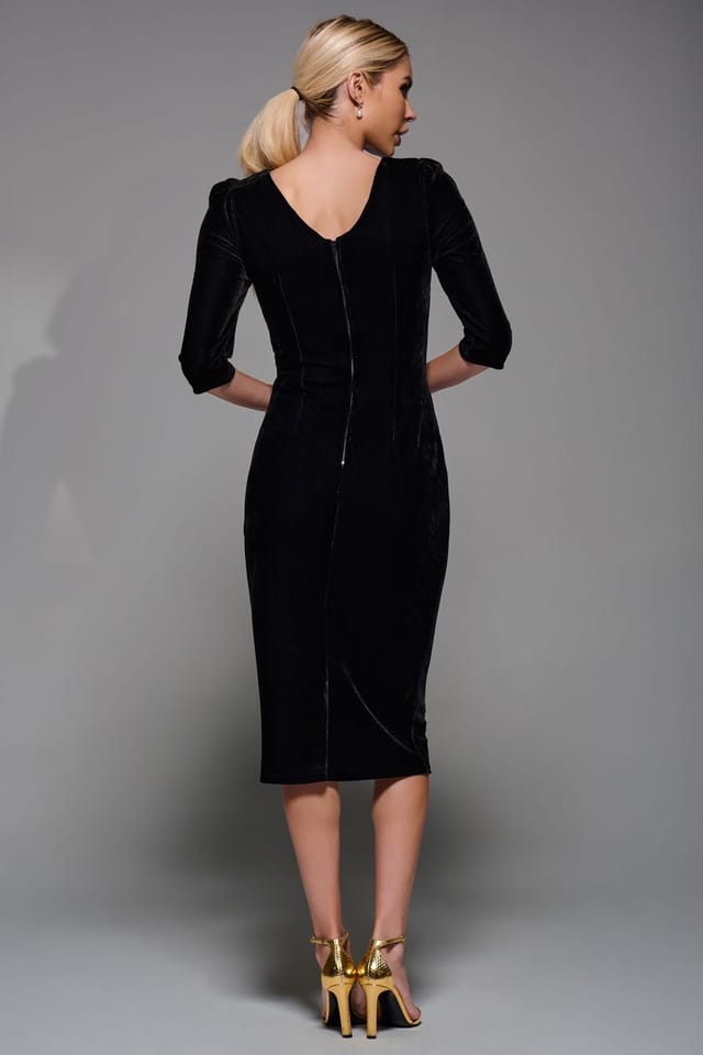 Jolie Moi Jolie Moi Women's Side Tie Velvet Bodycon Dress in Black - 2