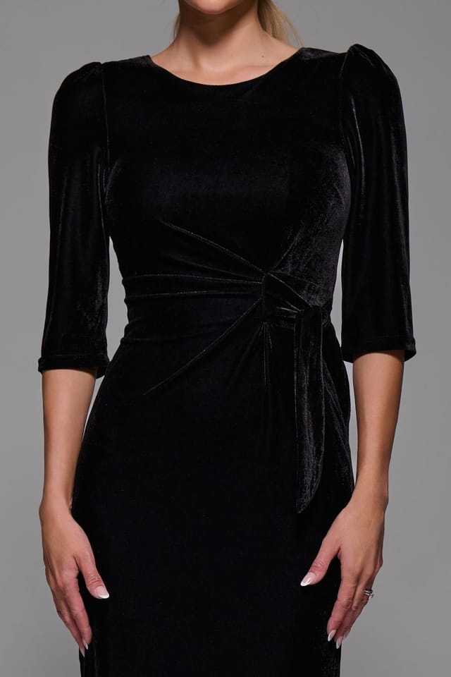 Jolie Moi Jolie Moi Women's Side Tie Velvet Bodycon Dress in Black - 3