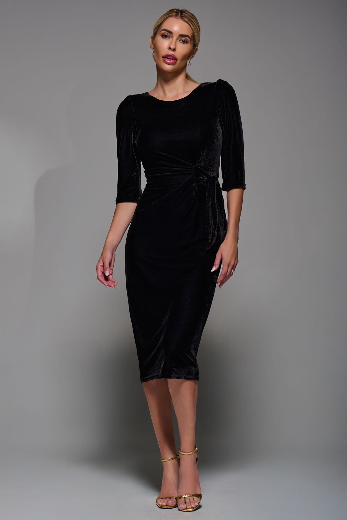 Jolie Moi Jolie Moi Women's Side Tie Velvet Bodycon Dress in Black - 4