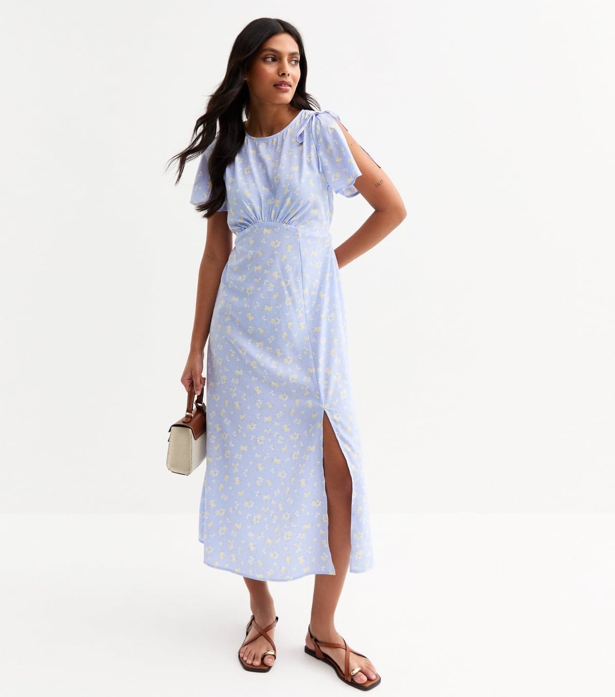 New Look Women's Blue Floral Print Split Sleeve Midi Dress New Look