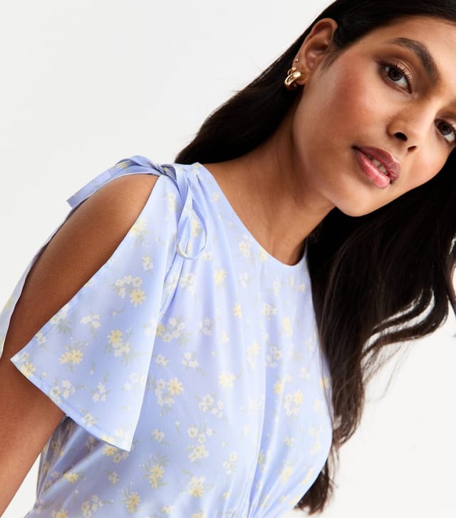 New Look Women's Blue Floral Print Split Sleeve Midi Dress New Look - 2