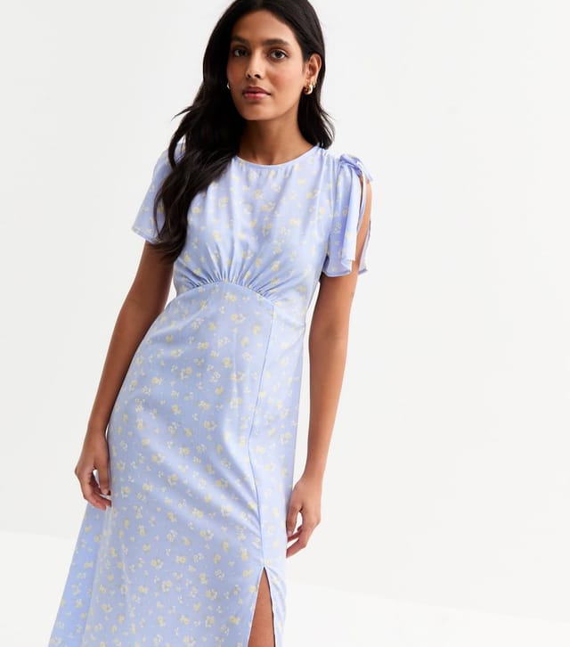 New Look Women's Blue Floral Print Split Sleeve Midi Dress New Look - 3