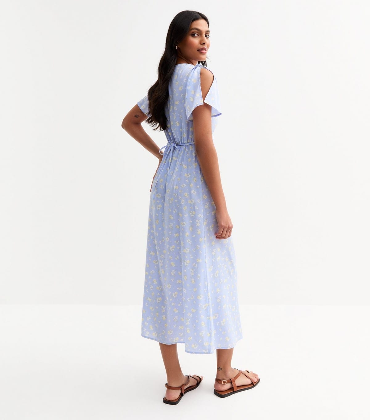 New Look Women's Blue Floral Print Split Sleeve Midi Dress New Look - 4