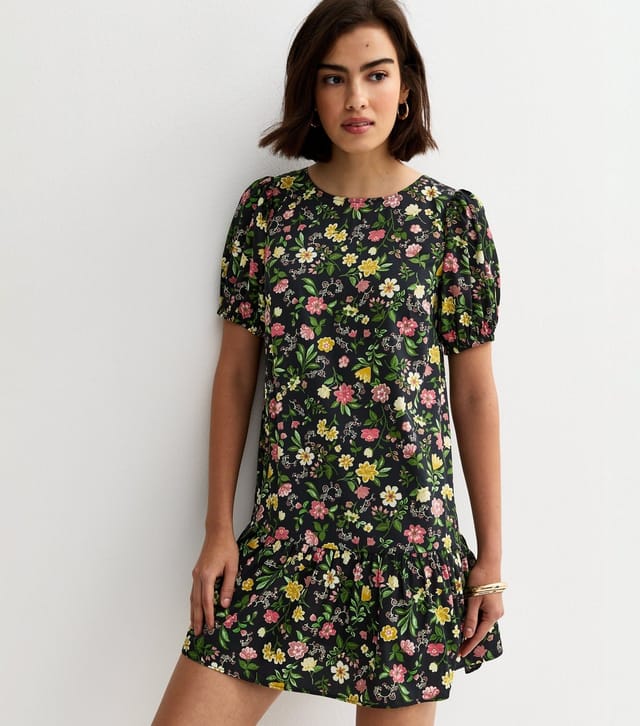 New Look Women's Black Floral Smock Mini Dress New Look - 3