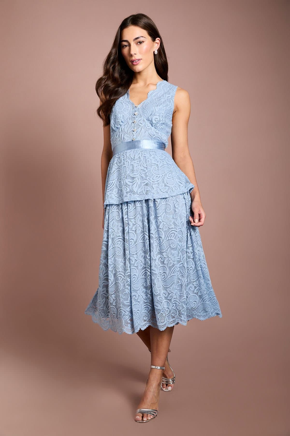 Coast Coast Women's Peplum Detail Lace Dress in Pale Blue