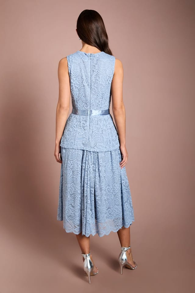 Coast Coast Women's Peplum Detail Lace Dress in Pale Blue - 3