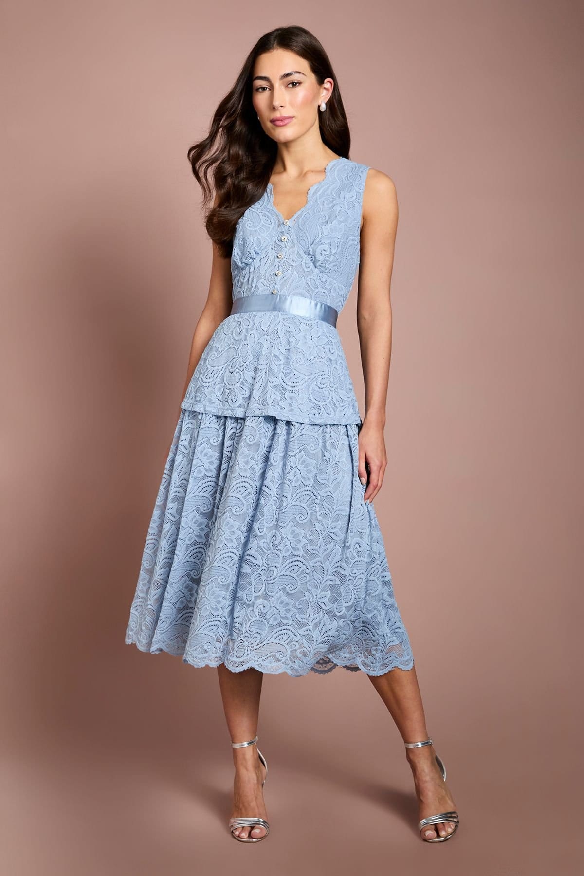 Coast Coast Women's Peplum Detail Lace Dress in Pale Blue - 4