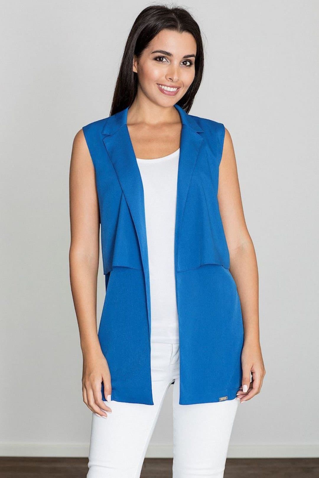 Love Lace Love Lace Women's Lightweight Long Vest With Collared Comfort in Blue