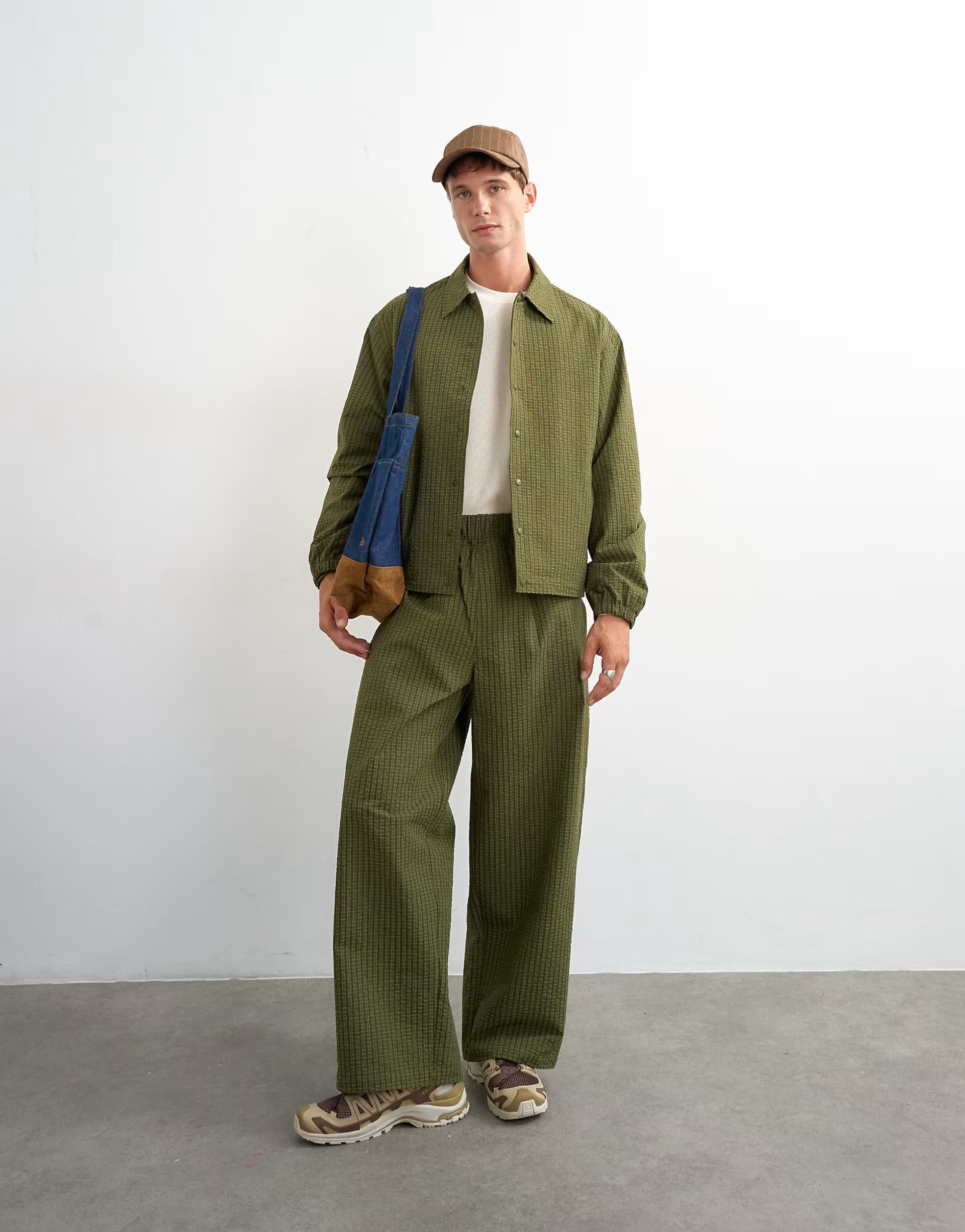 ASOS Topman baggy fit nylon ripstop trouser in green